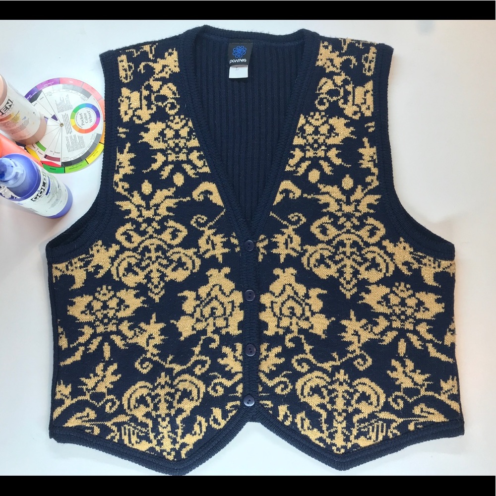 80s sweater vest, brocade pattern
